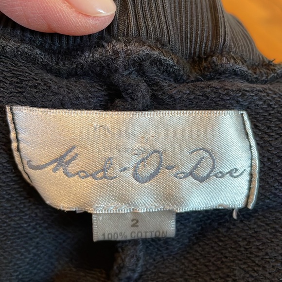 Cotton wide leg drawstring pants in black with brown stitching. Size 2 (L) GUC - Picture 5 of 7